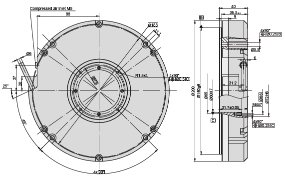 A200H Incremental Angle Encoder Drawing
